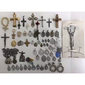 Religious Christian Jewelry & Charms Lot Of 65 Pieces